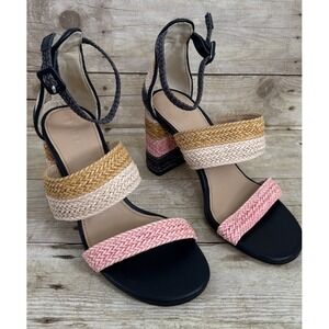 Boden Shoes Womens Size 37, Navy Pink Ankle Strap Sandal Heel, New